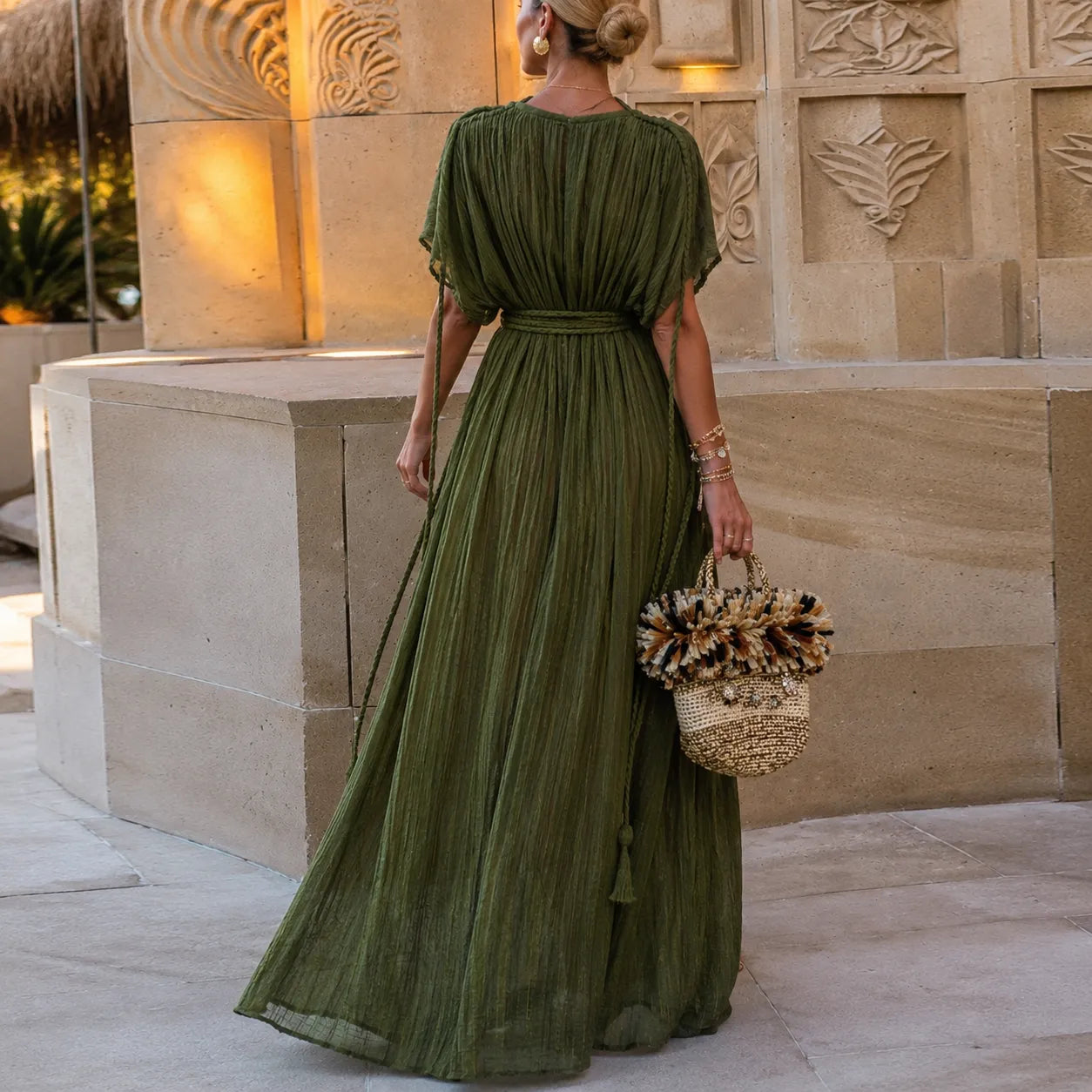 Robe Kimono Verte Maxi Légère Dos