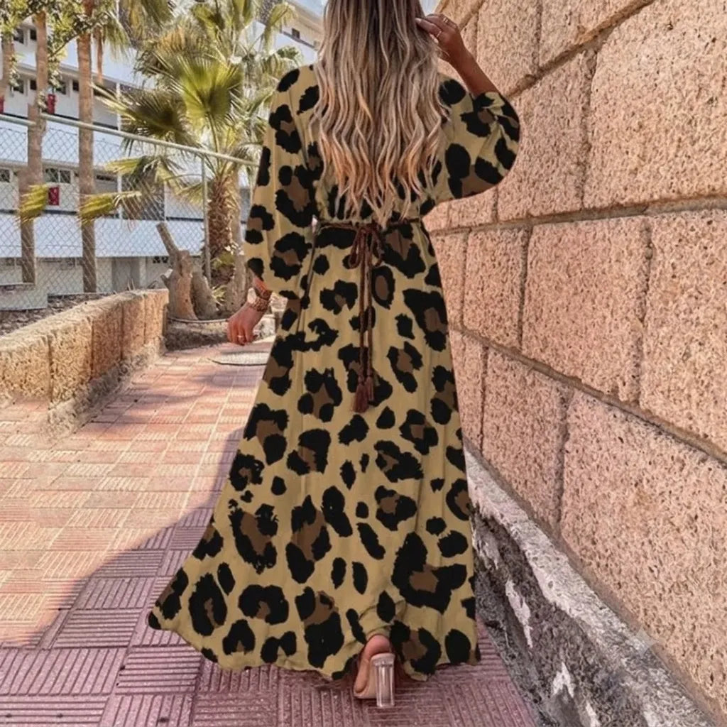 Robe Kimono Élégante Marron Léopard