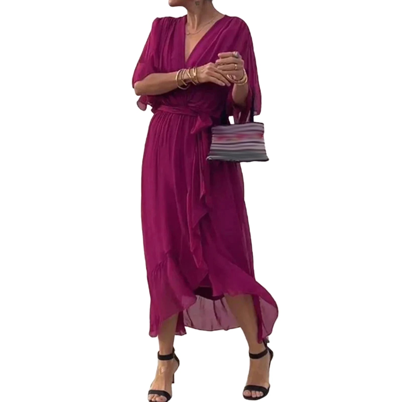 Robe Kimono Élégante à Volants chic

