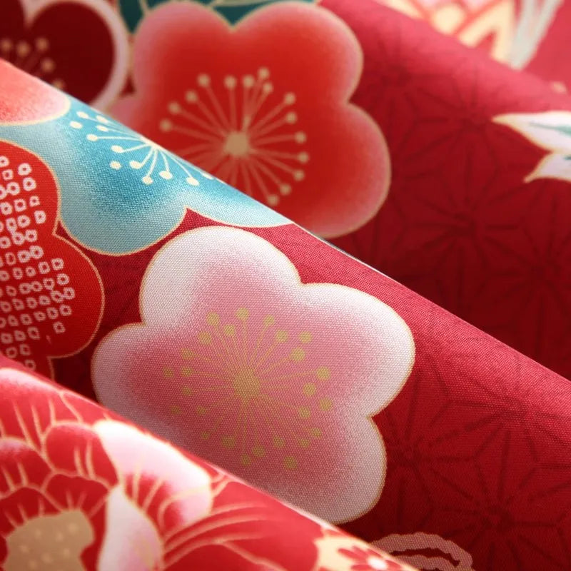 Manteau Kimono Rouge Fleuri coton