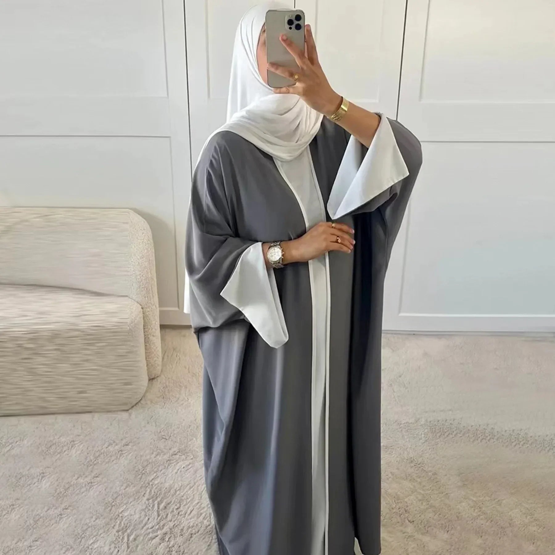 Abaya Kimono Chauve-Souris Gris