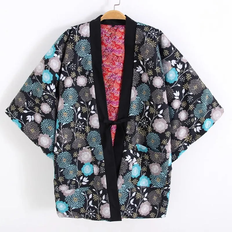 Manteau Kimono Fluide Bleu et Noir léger