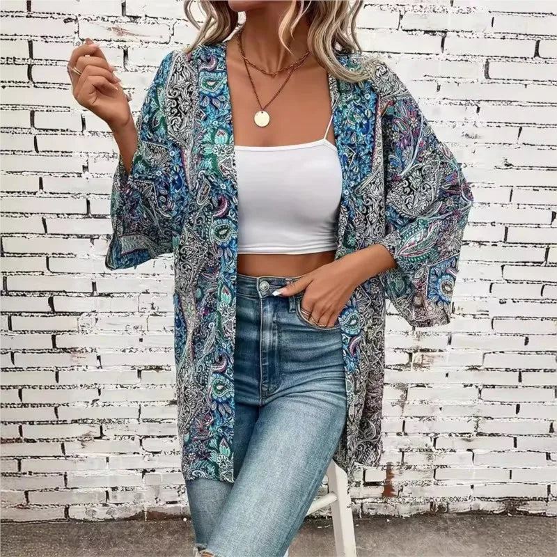 Veste Bleue Kimono Stylée