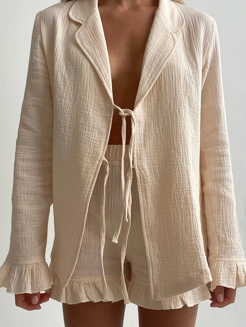 Kimono Pyjama Short à Froufrous léger