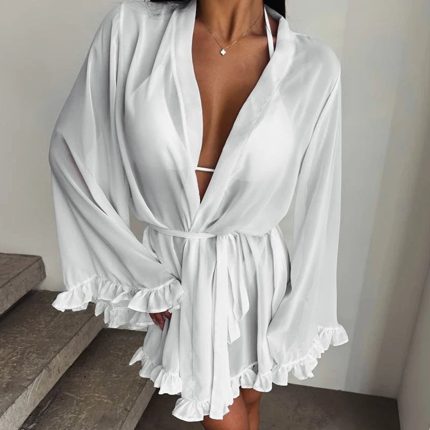Peignoir Kimono de Nuit à Froufrous