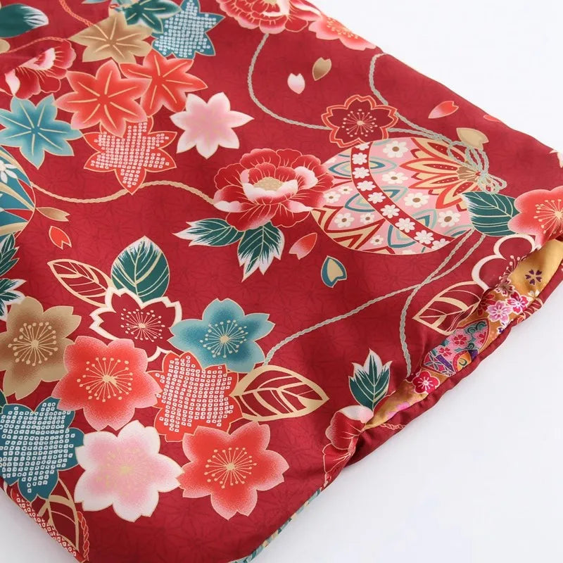Manteau Kimono Rouge Fleuri fluide