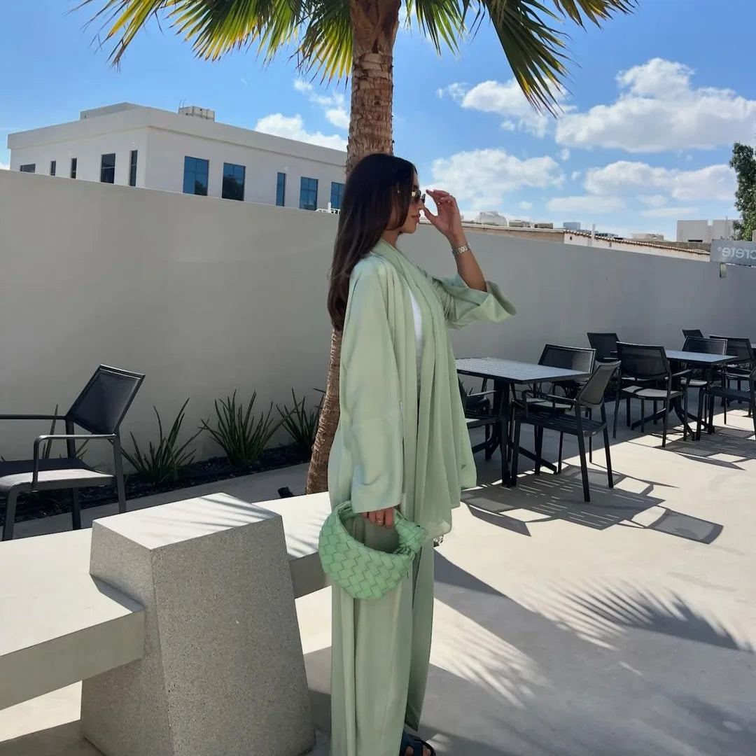 Kimono Abaya Vert Satiné Légère
