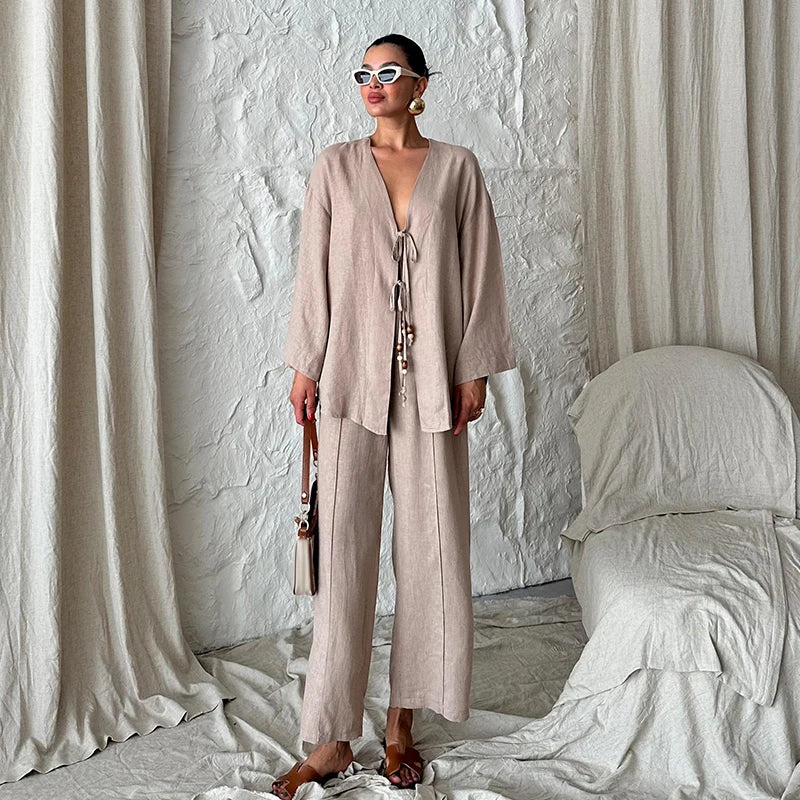 Ensemble Kimono Léger Beige Soyeux