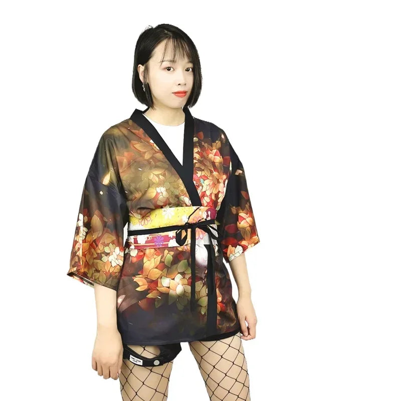 Kimono Court Femme à Motif Floral
