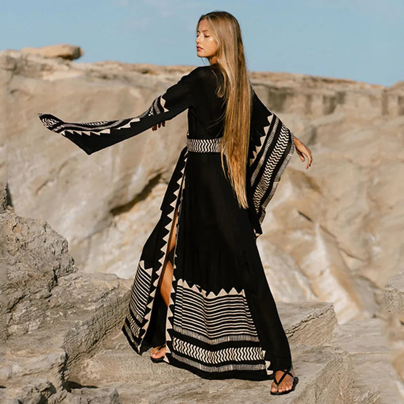 Robe Kimono Boho à Manches Évasées fluide

