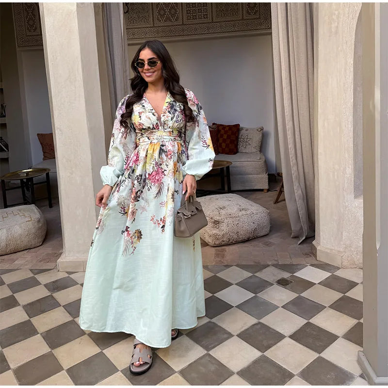 Robe Kimono à Manches Longue Fleurie
