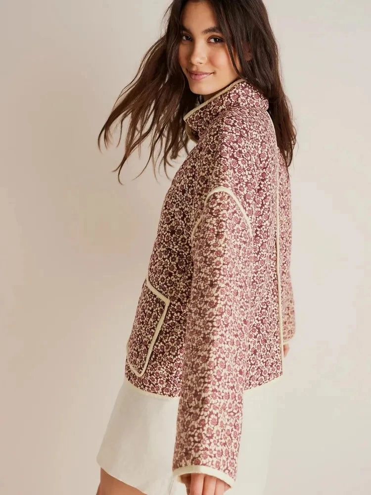 Veste Kimono Fleurie Rose Epaisse Doux