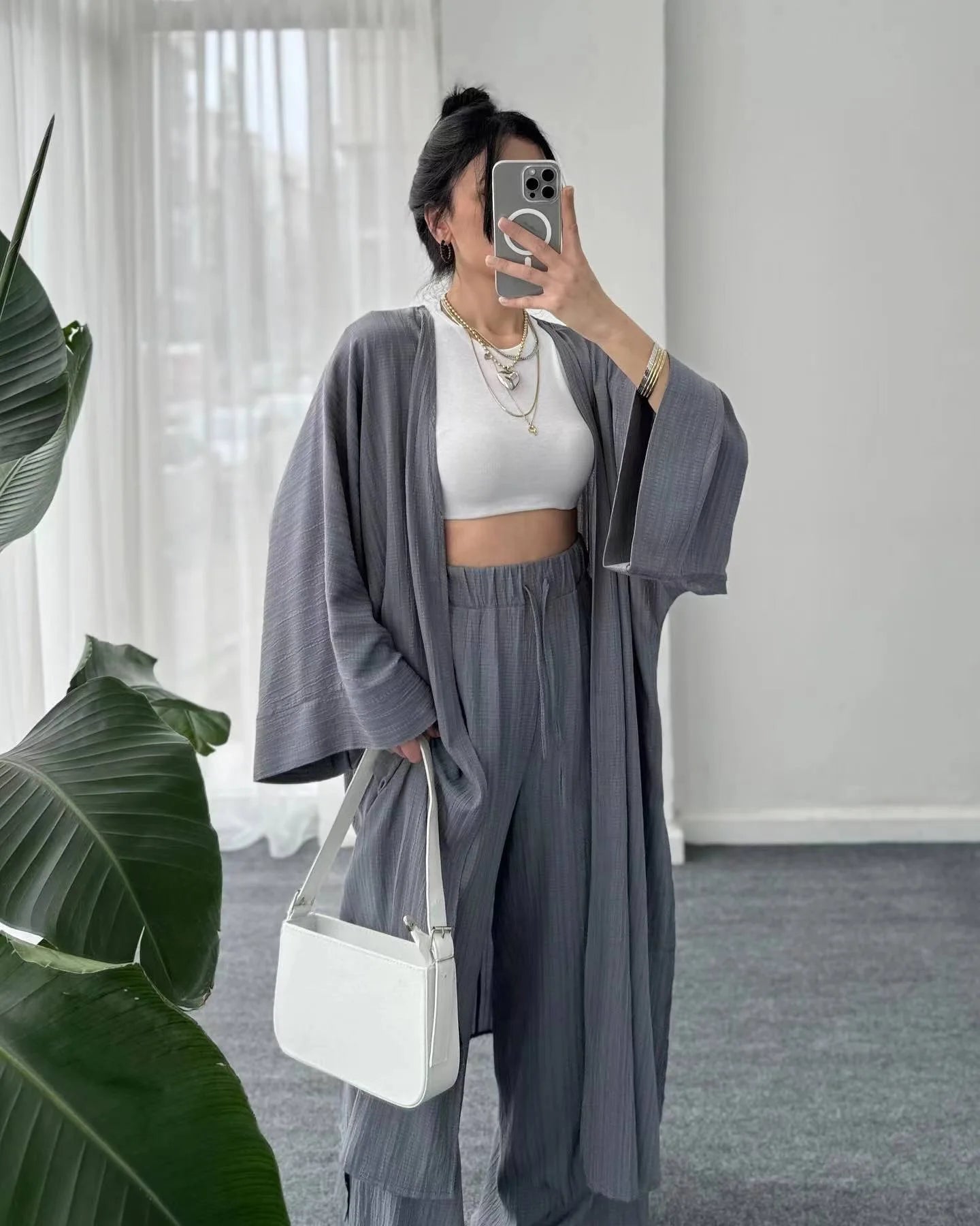 Ensemble Kimono Ample Plissé Gris