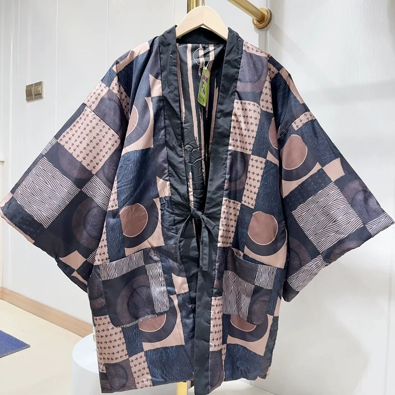 Manteau Kimono à Motifs Géométriques léger