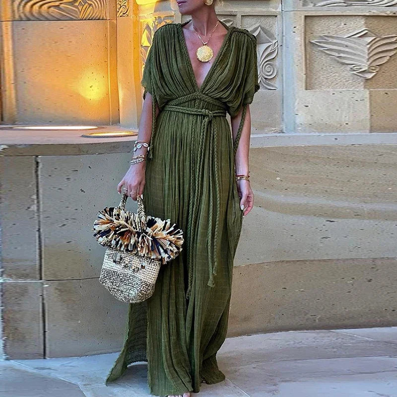 Robe Kimono Verte Maxi Légère