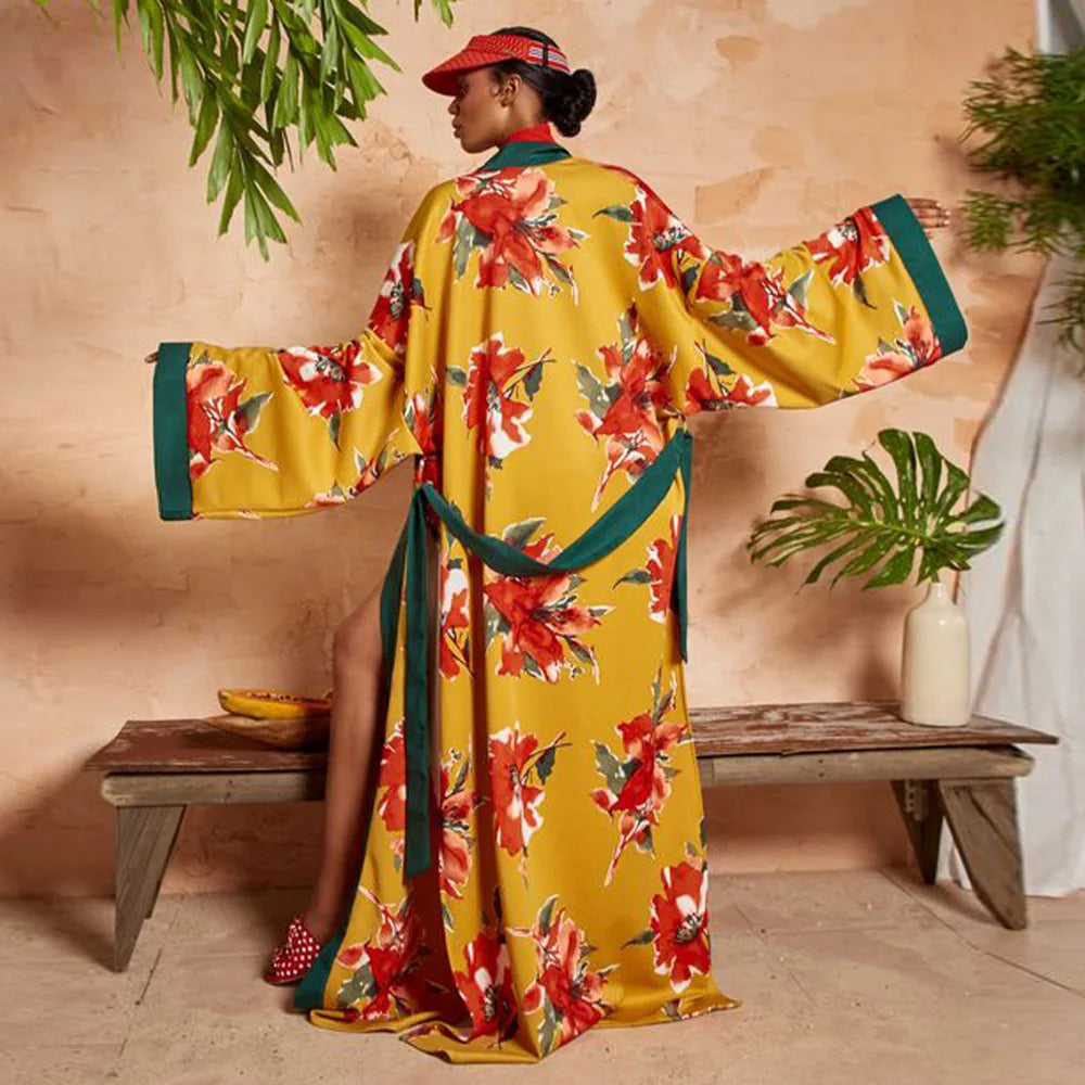 Kimono de Plage Boho Fleuri Maxi femme

