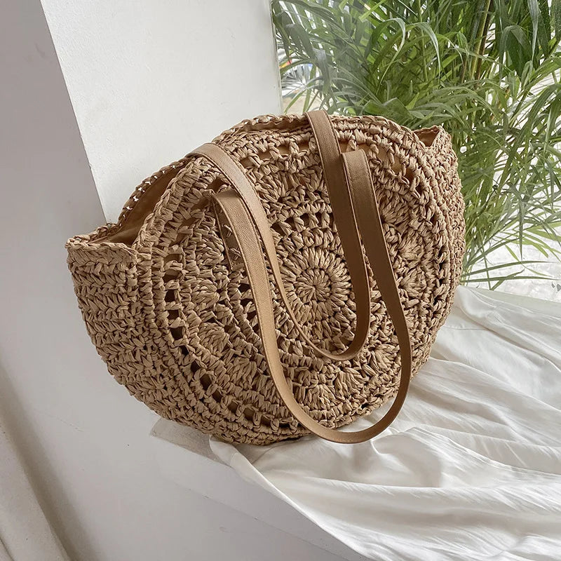 Sac Rond de Plage Stylé Marron