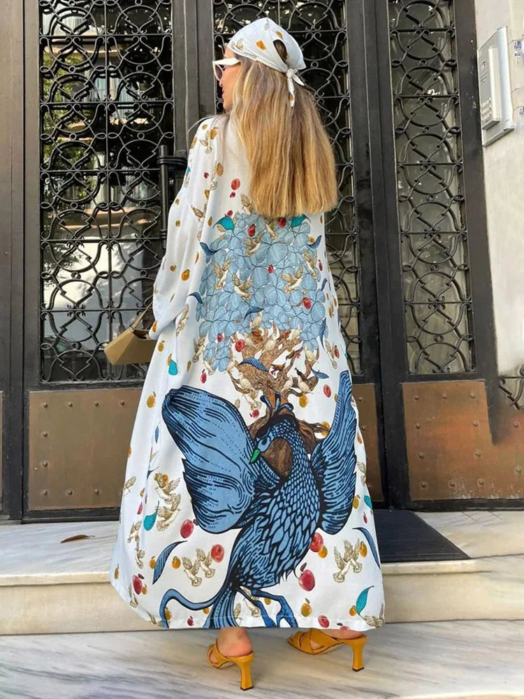 Kimono de Plage Imprimé Bleu