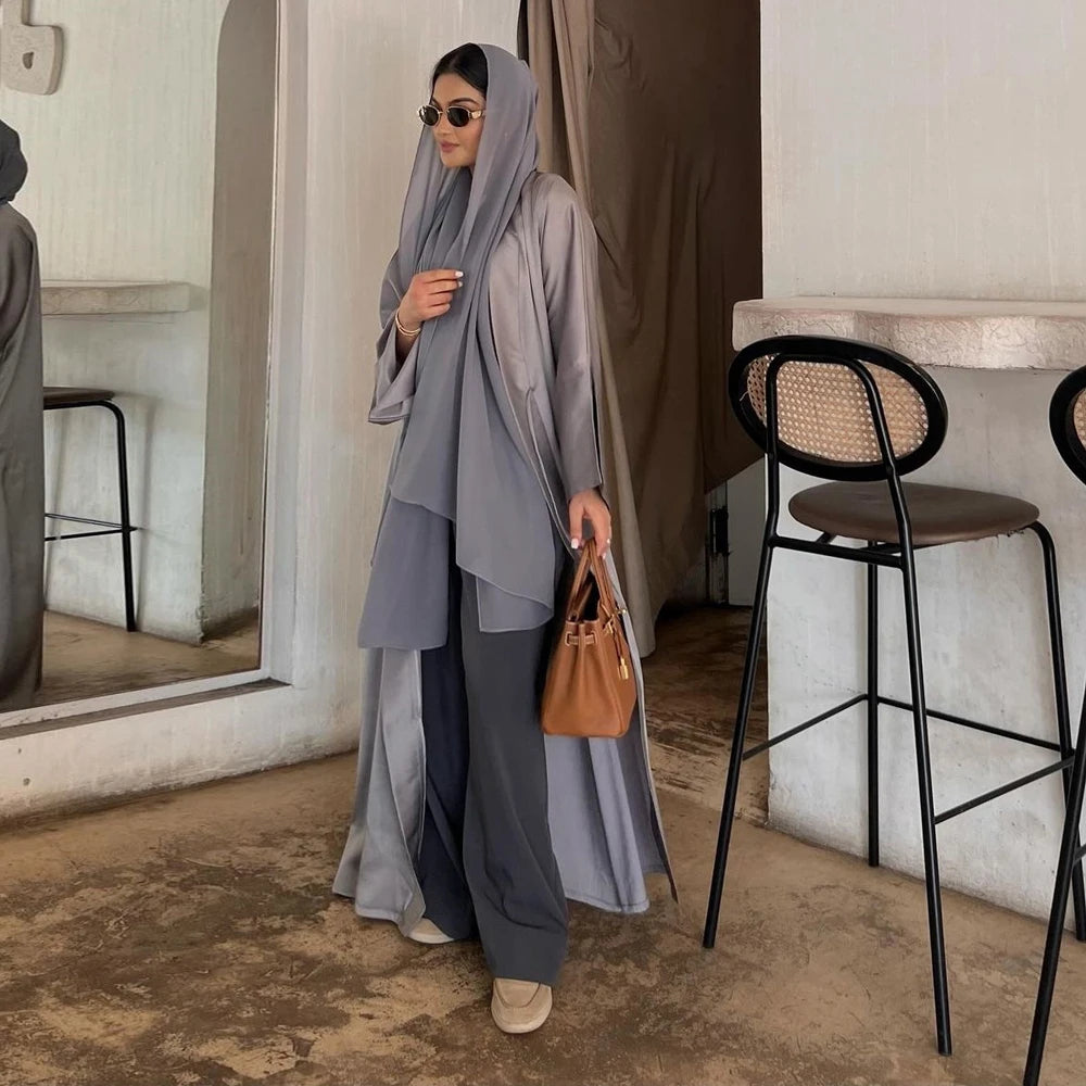Kimono Abaya Soyeux Gris Élégante