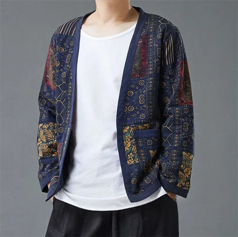 Veste Cardigan Kimono Bleu Rétro