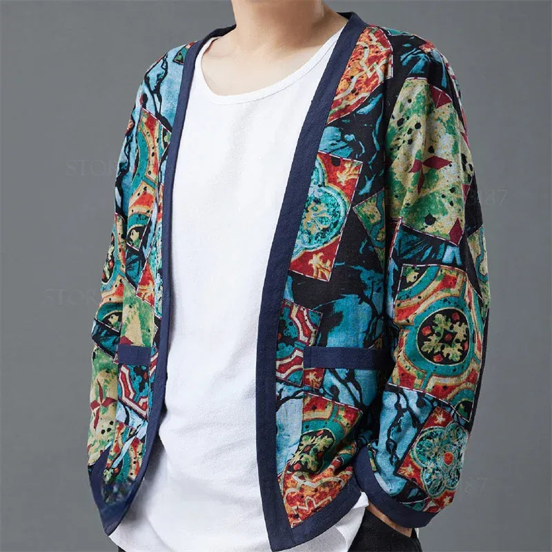 Veste Cardigan Kimono Bleu Vintage Design