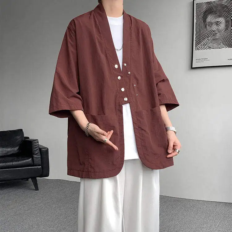 Veste Kimono Ample à Poches Design