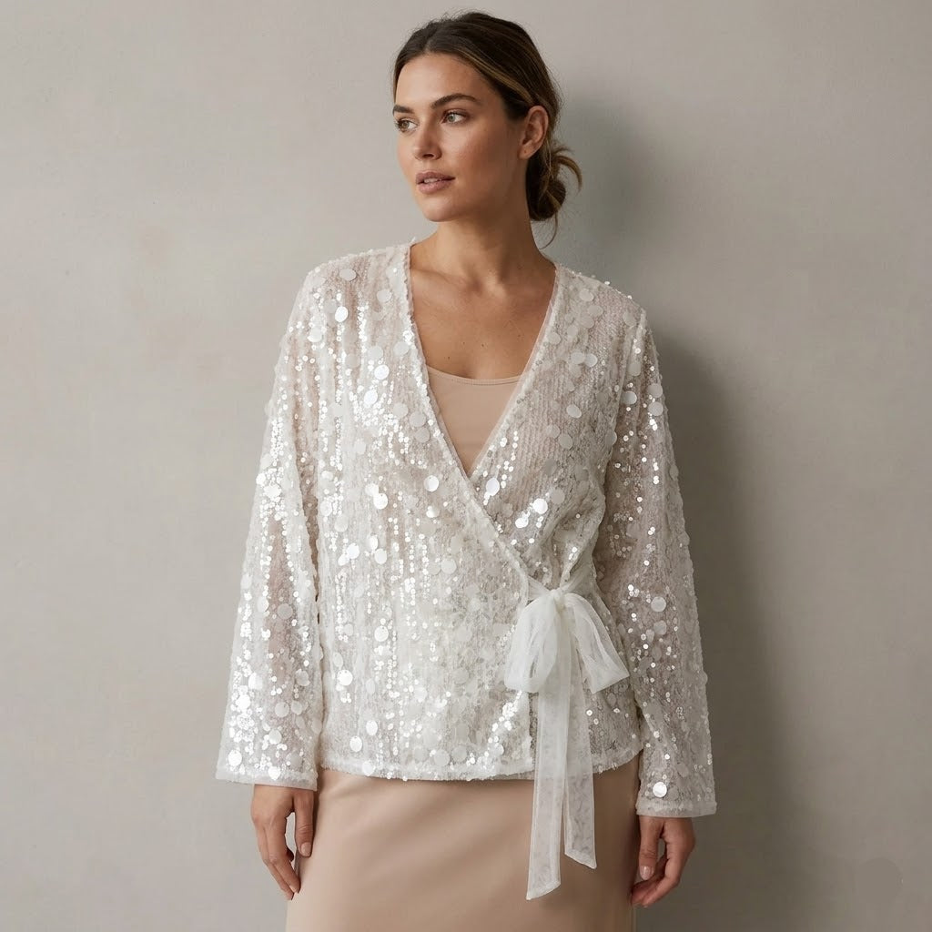Veste Kimono Blanche Pailletée Femme