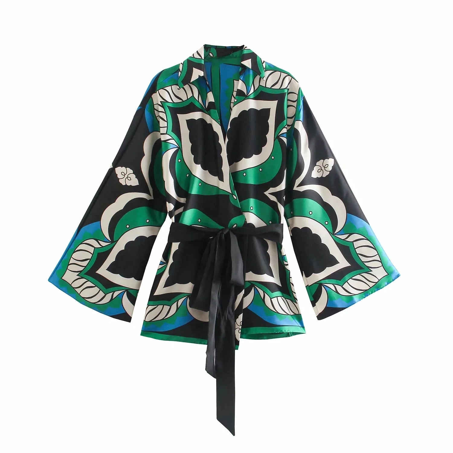 Veste Kimono Bohème Feuilles Vertes Design