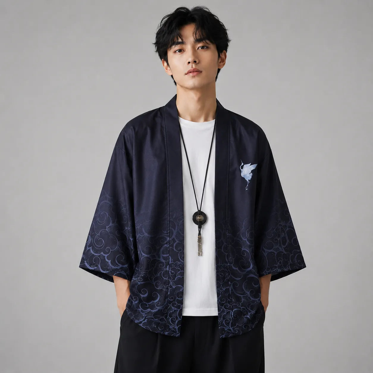 Veste Kimono Court Noir Grue