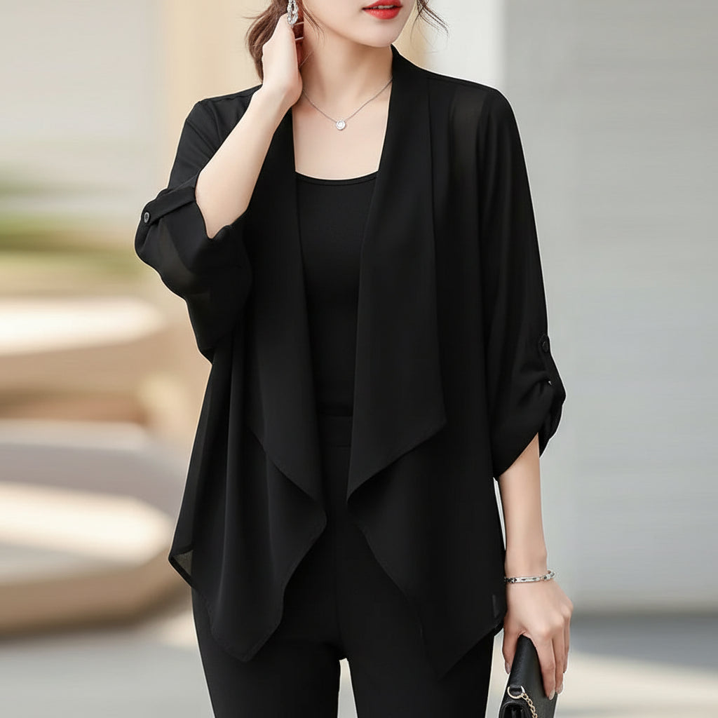 Veste Kimono Estival En Mousseline Noir 