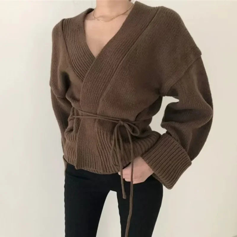 Veste Kimono Femme Tricot Col en V