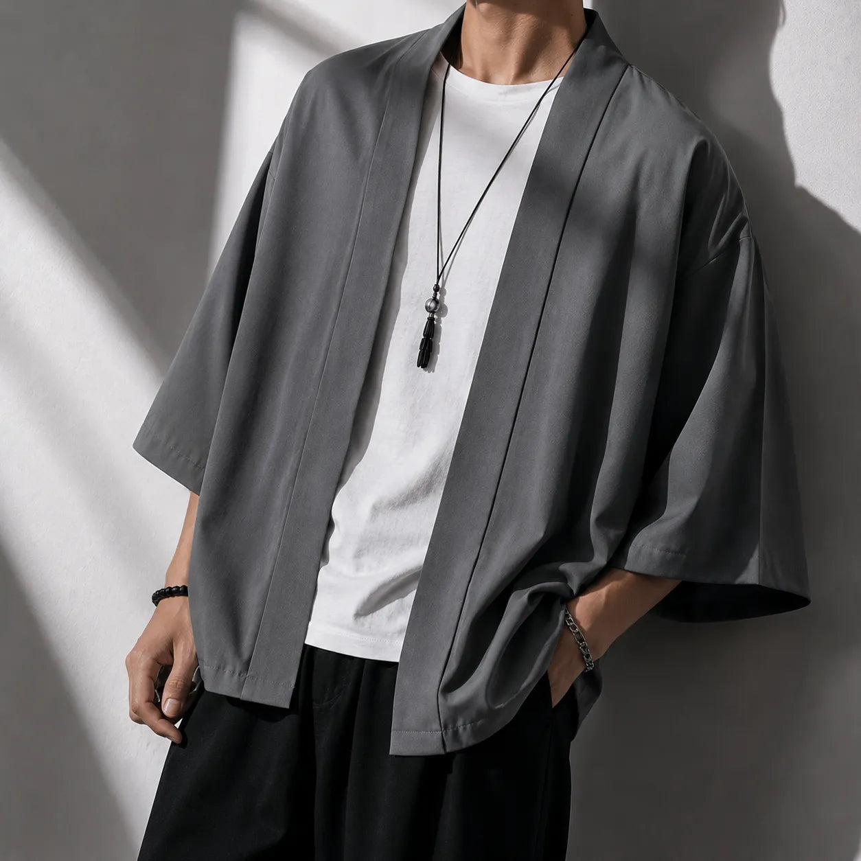 Veste Kimono Gris Foncé Homme