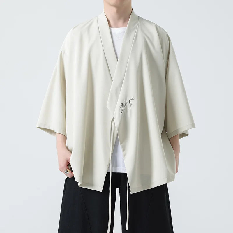 Veste Kimono Homme Beige Épurée Stylé