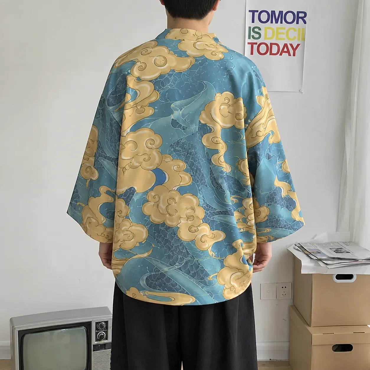 Veste Kimono Homme Bleu d’Été Design