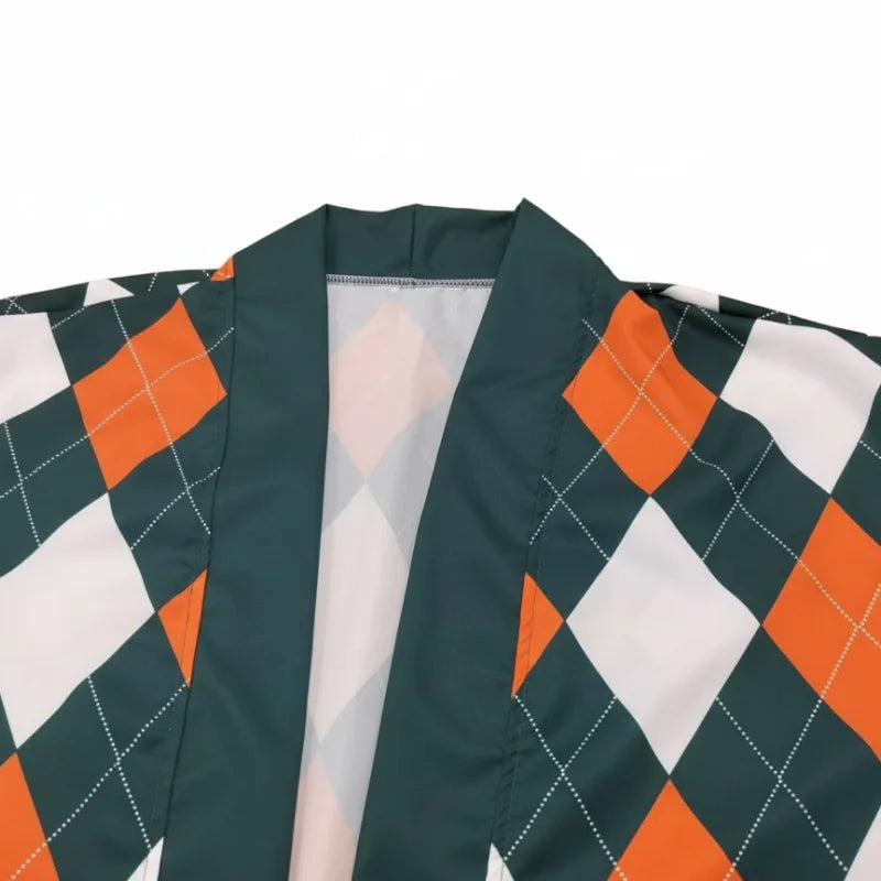 Veste Kimono Homme Carreaux Vert et Orange