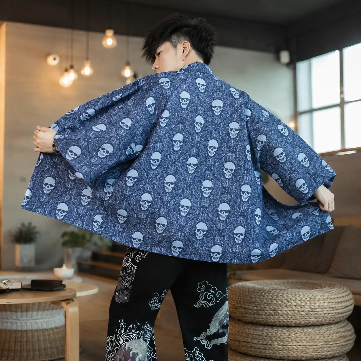 Veste Kimono Homme Crânes Design