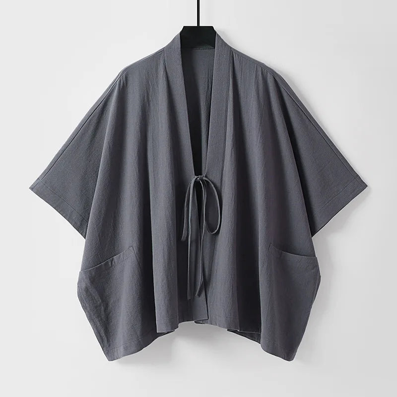 Veste Kimono Japonais Ample Grise Stylé