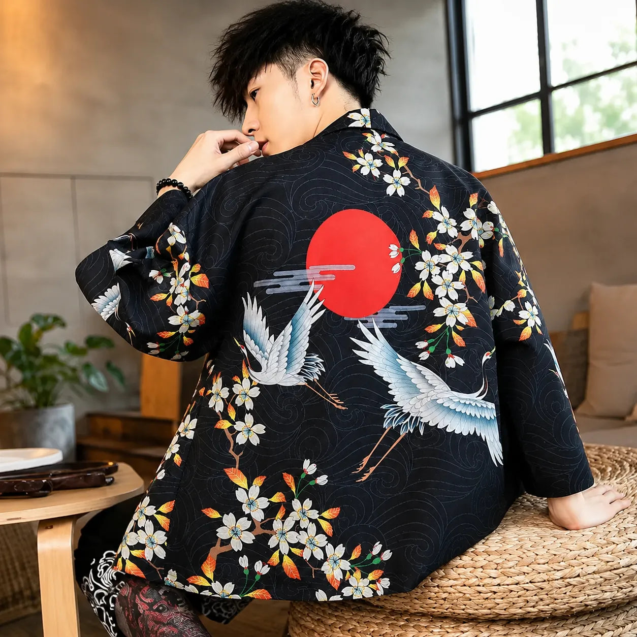 Veste Kimono Japonais Grues