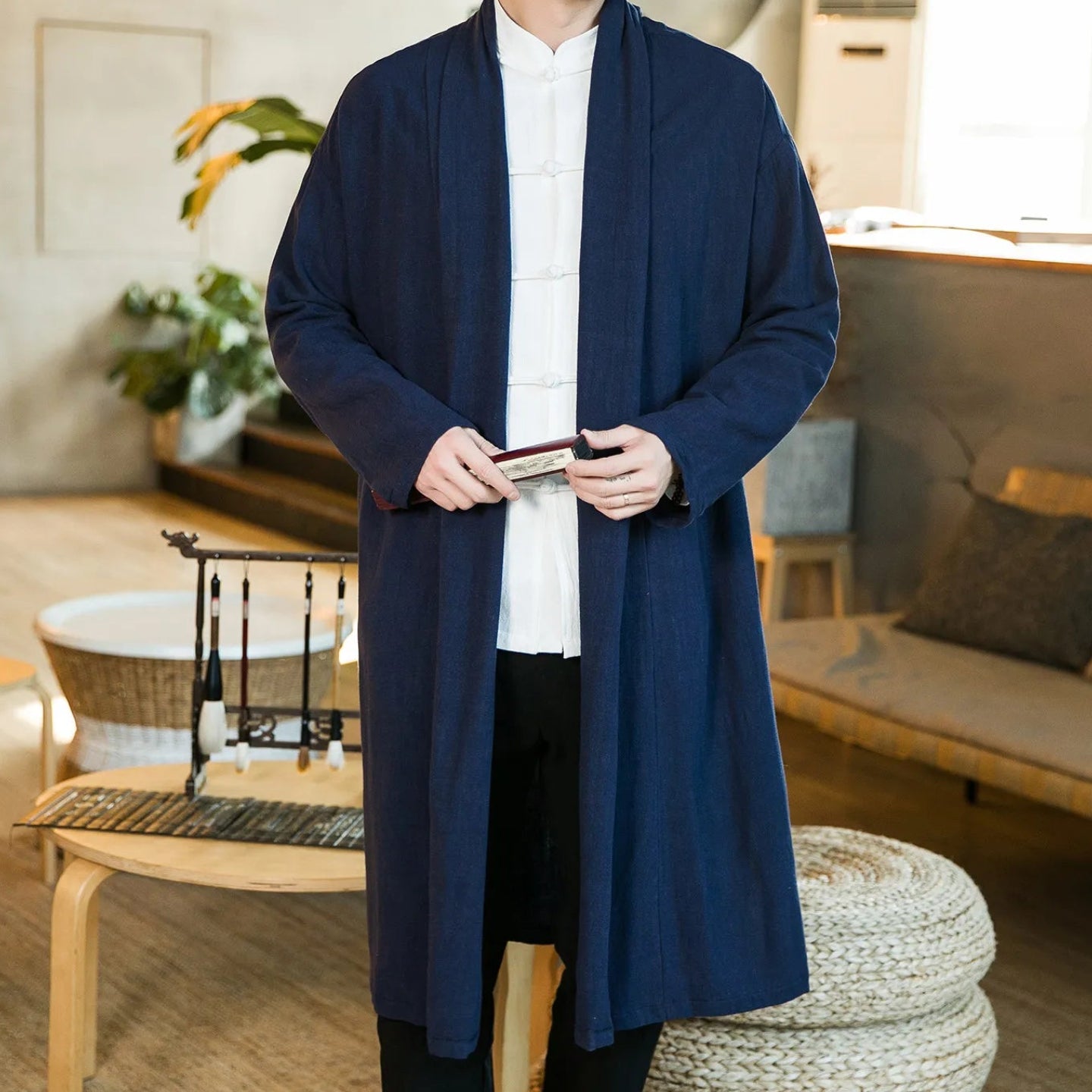 Veste Kimono Longue Bleu Marine
