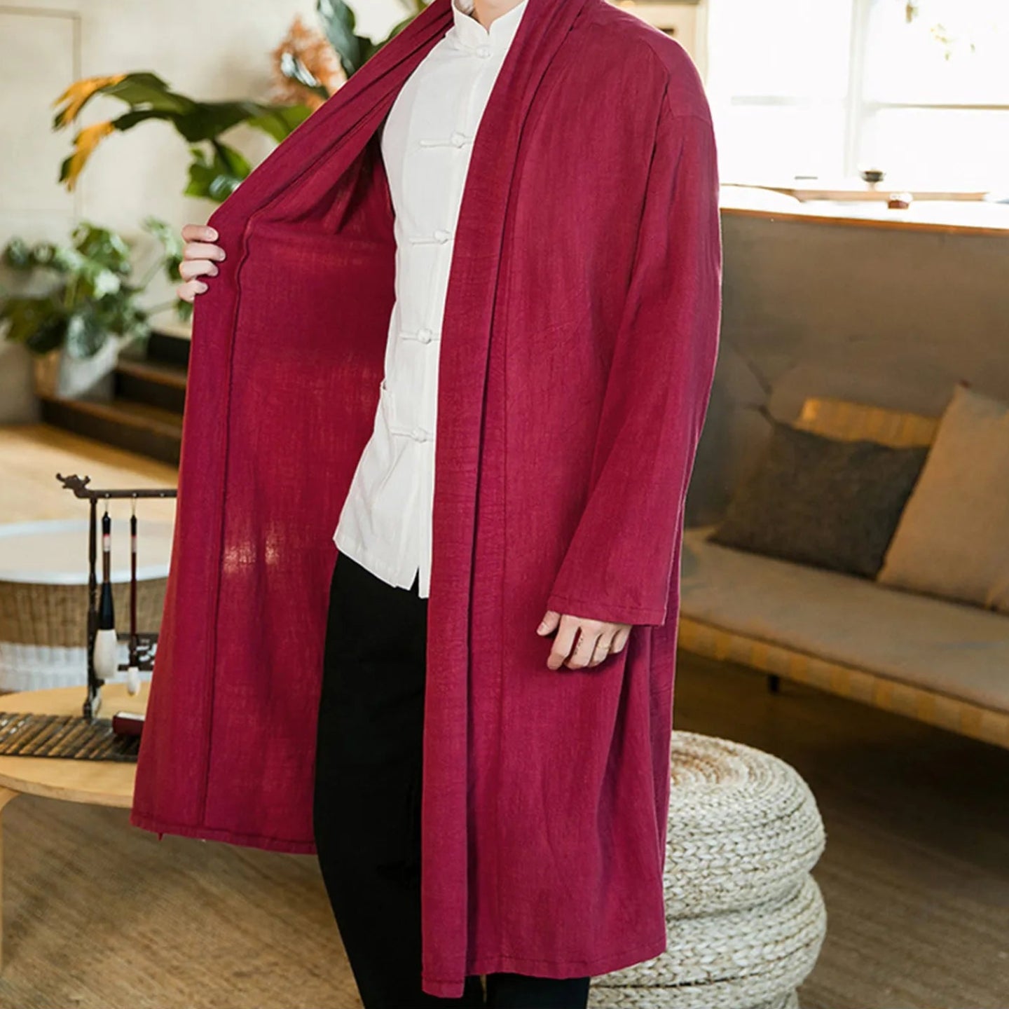 Veste Kimono Longue Bordeaux Design