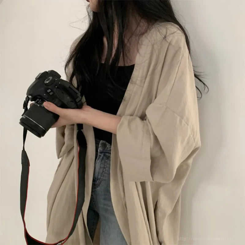 Veste Kimono Longue Respirant Beige