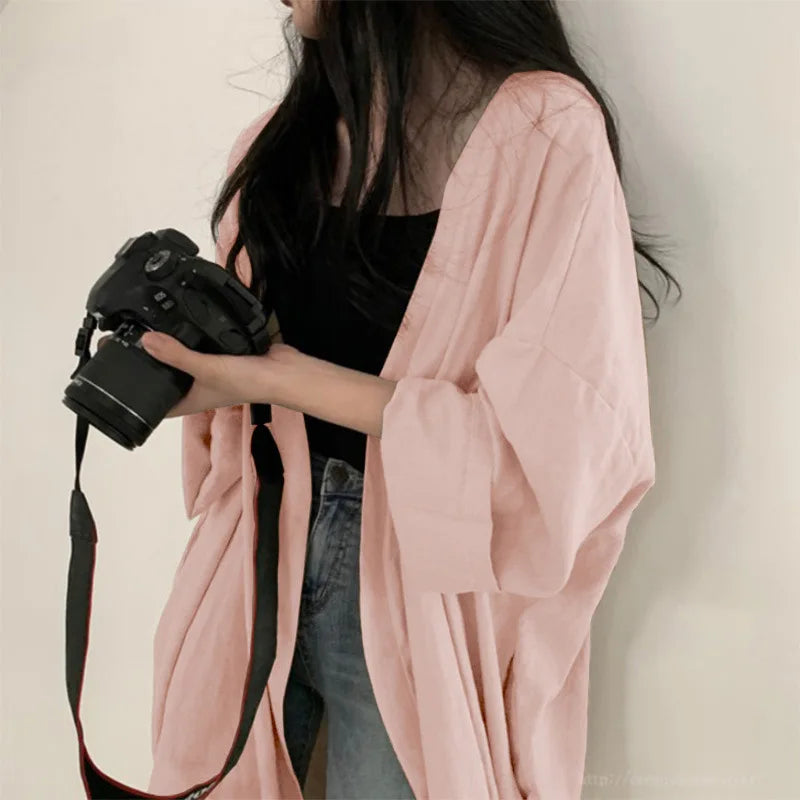 Veste Kimono Longue Respirant Rose