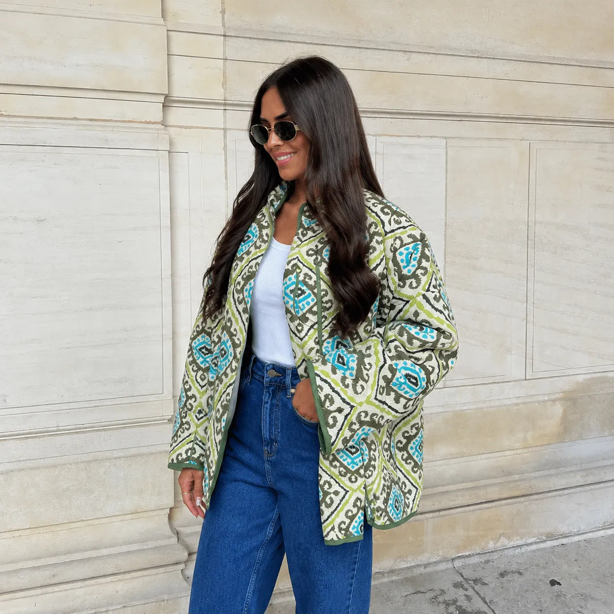 Veste Kimono Matelassée Verte et Bleue