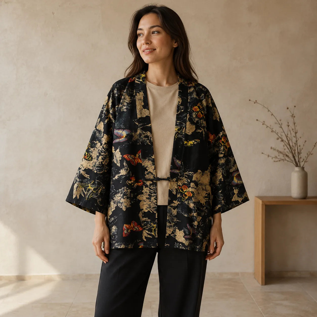 Veste Kimono à Motif Papillon
