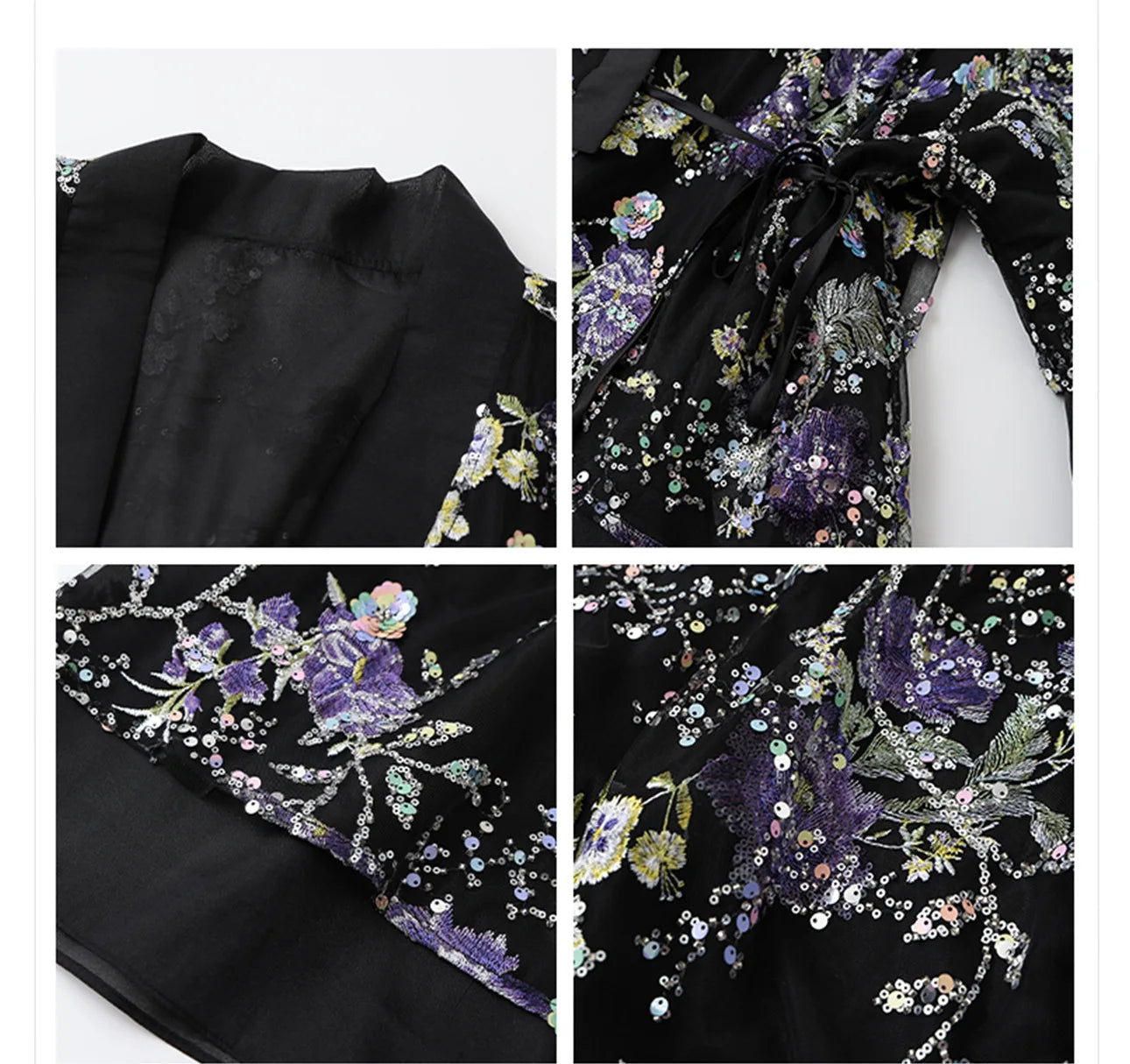 Veste Kimono Noire Fleurie stylé
