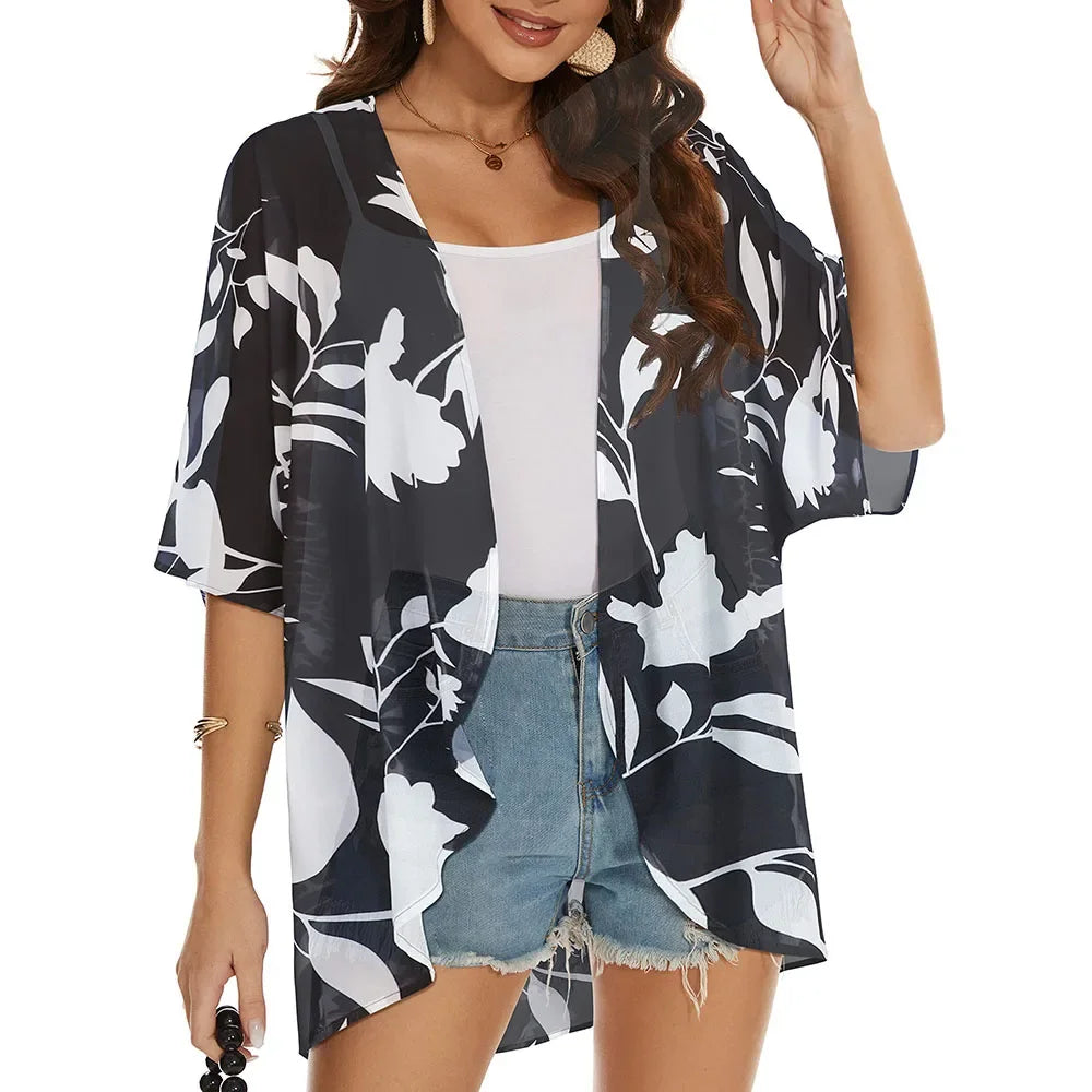 Veste Kimono Transparent Femme Fleuri