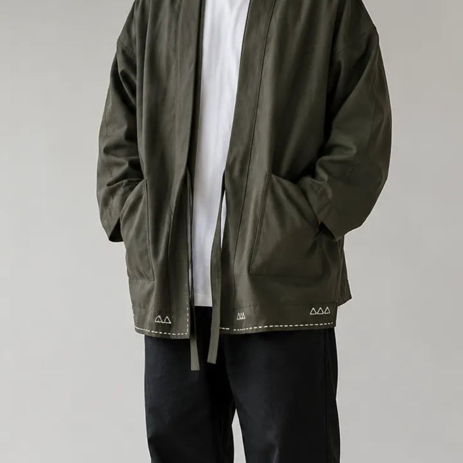 Veste Kimono Vert Armé Brodée