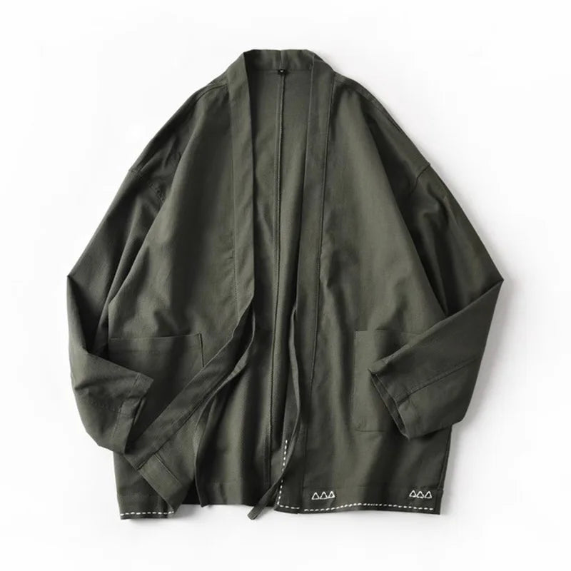 Veste Kimono Vert Armé Brodée Design
