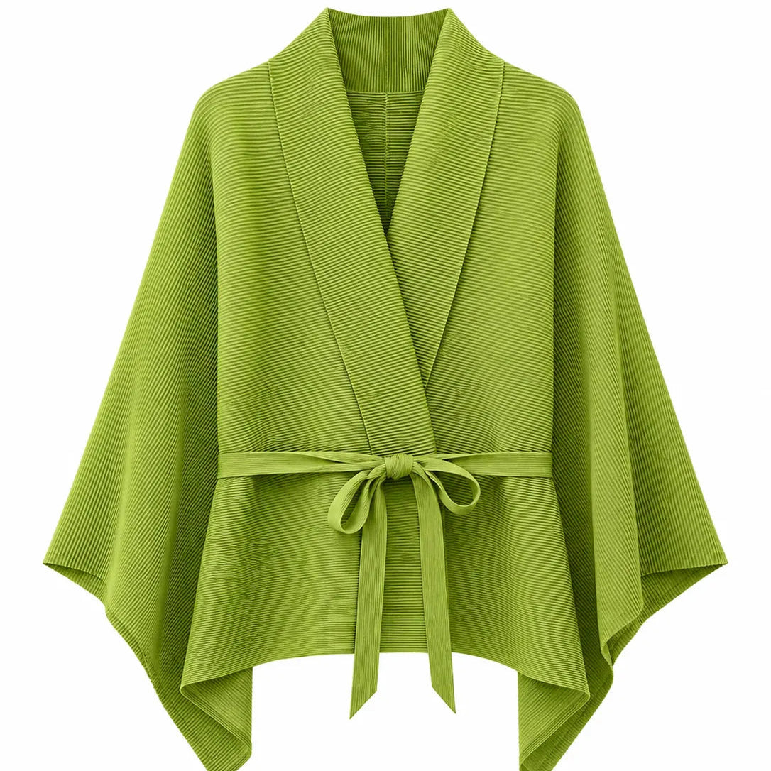 Veste Kimono Vert Asymétrique Évasée à Nouer