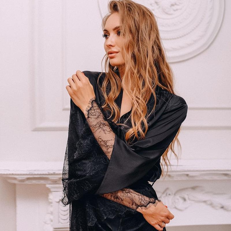 Kimono Femme Nuit Dentelle Noire